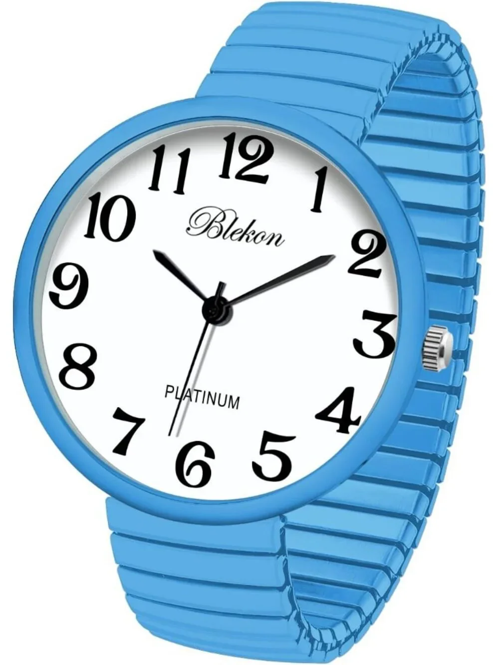 Women's Light Blue Super Large Face Stretch Band Japanese Movement Fashion Watch
